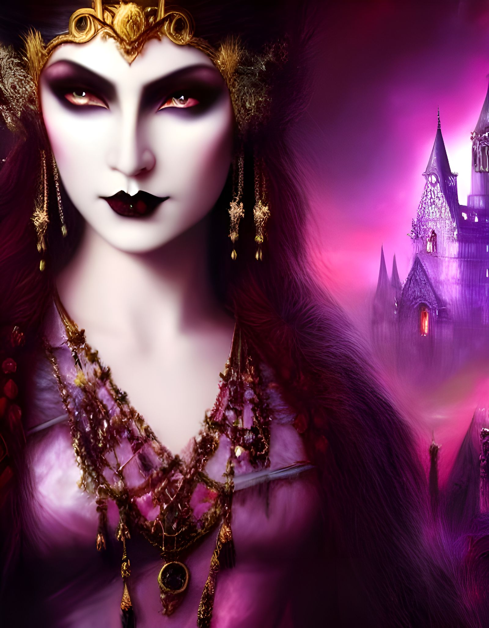 Gothic Vampire Queen in Dark Fantasy Castle