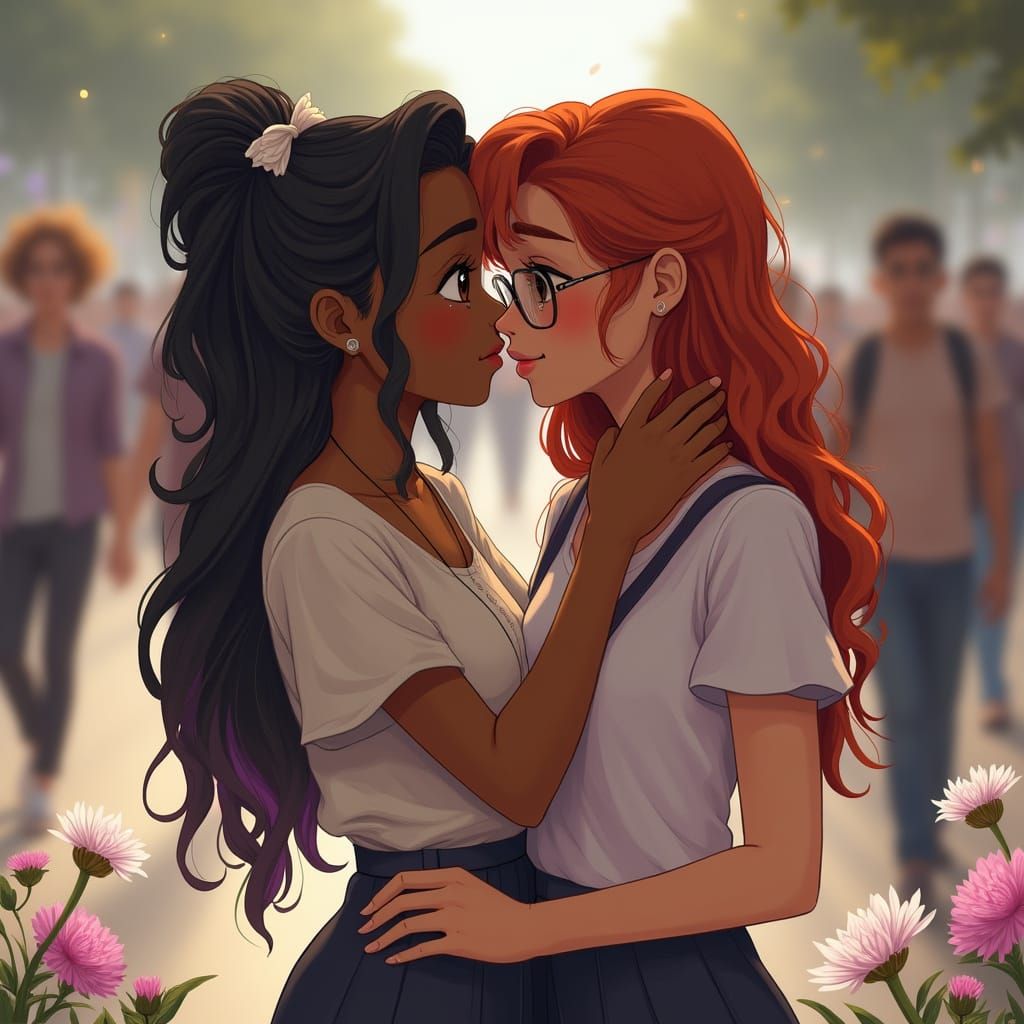 Woman with Butterfly Hairdo in Dreamy Embrace