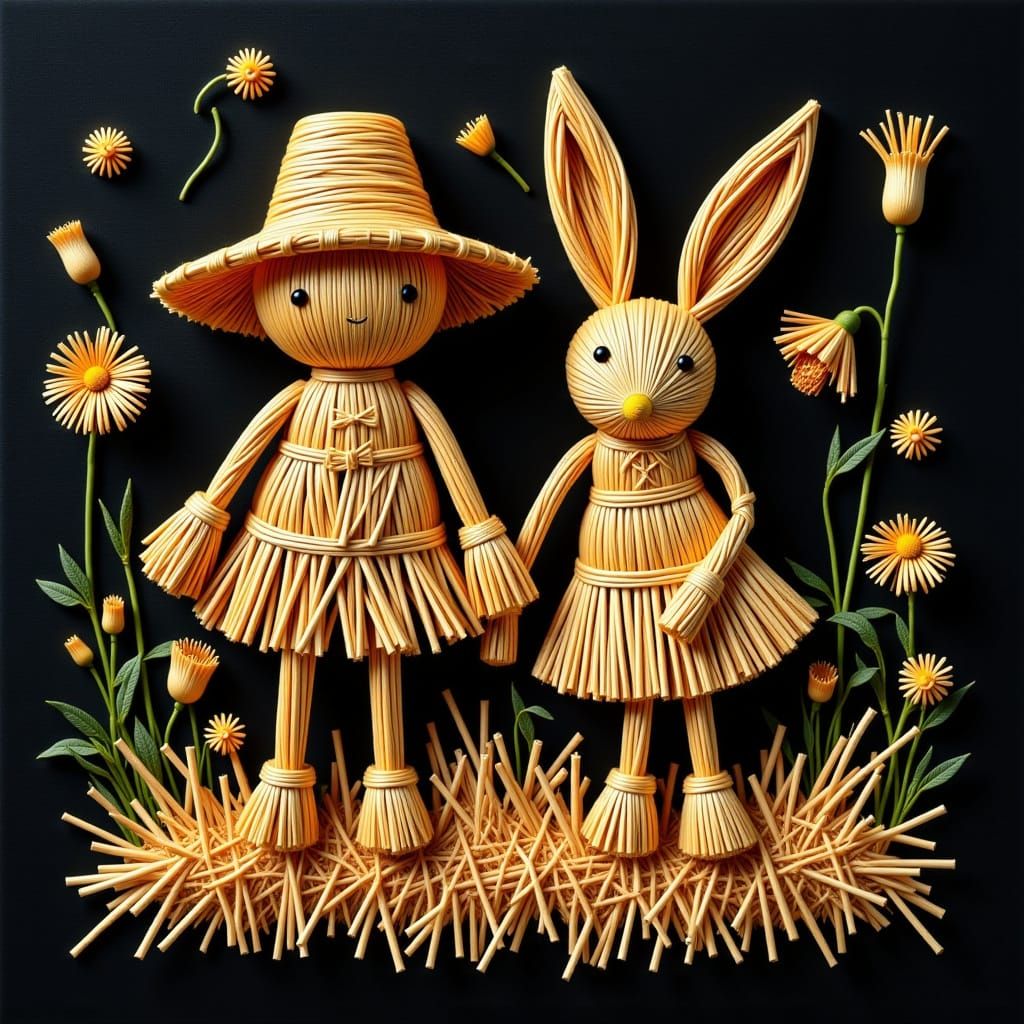 Golden Straw Scarecrow on Black