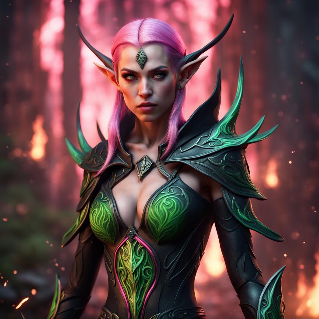 Evil High Elf Wizard with Green Flames