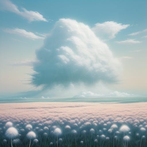Surreal Landscape of Fluffy White Cotton Fields