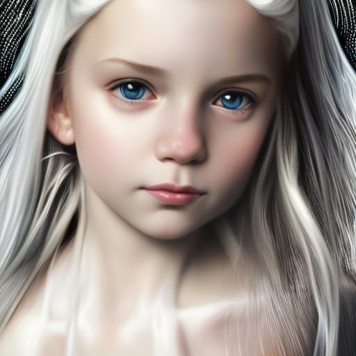 White-Haired Girl Portrait with Volumetric Lighting