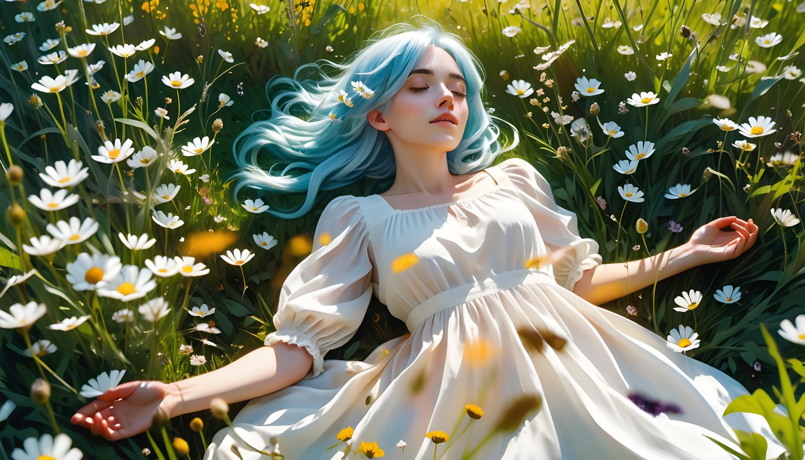 Photorealistic Girl in Flowery Meadow