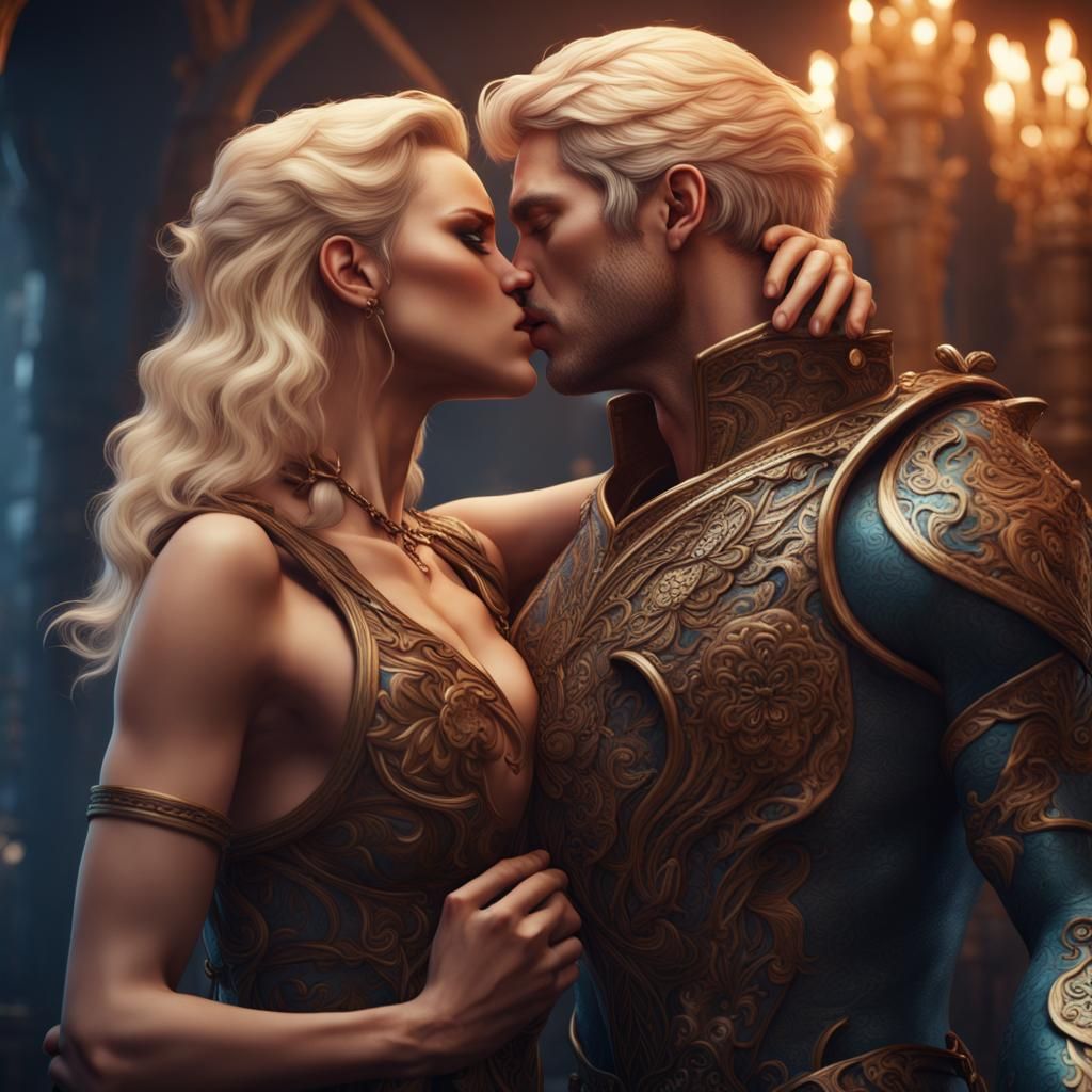 Transgender Woman Kissing Man: Detailed Matte Painting