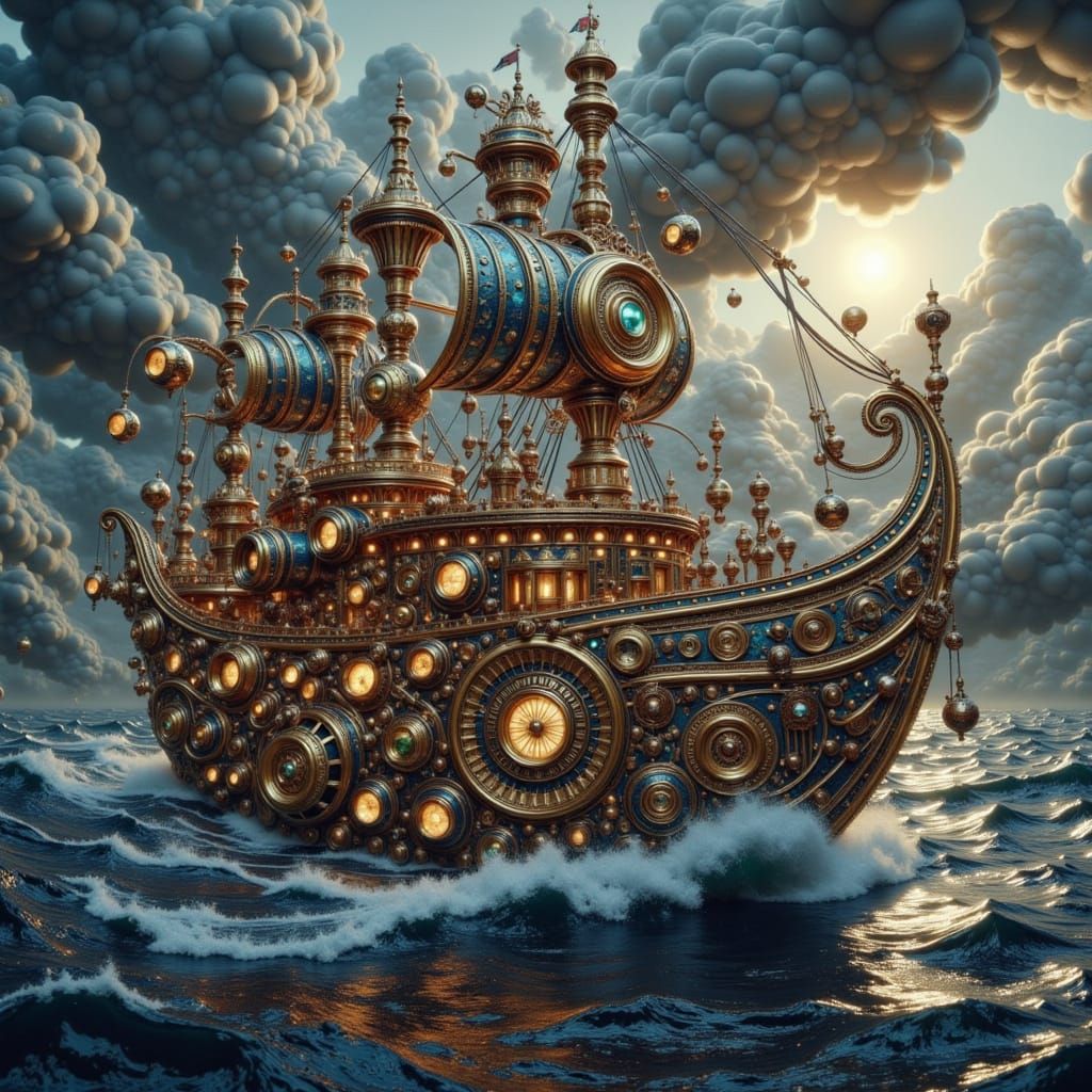 Steampunk Airship in Stormy Skies