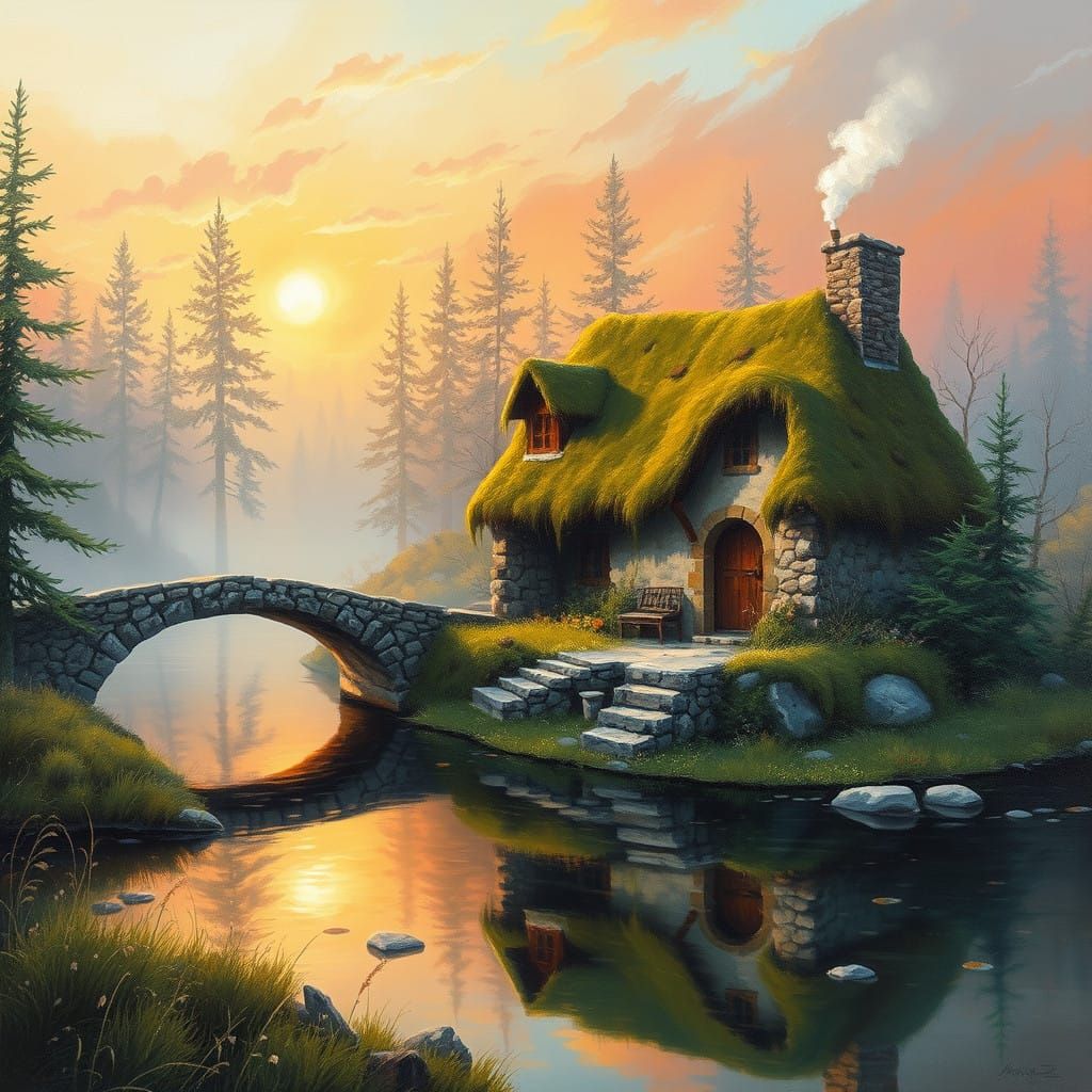 Enchanted River Cottage at Golden Hour
