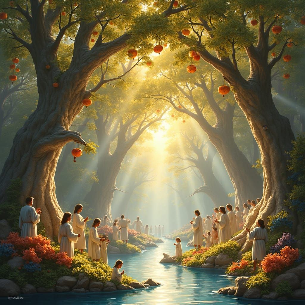 Golden City with River Flowing from Throne, Matte Painting