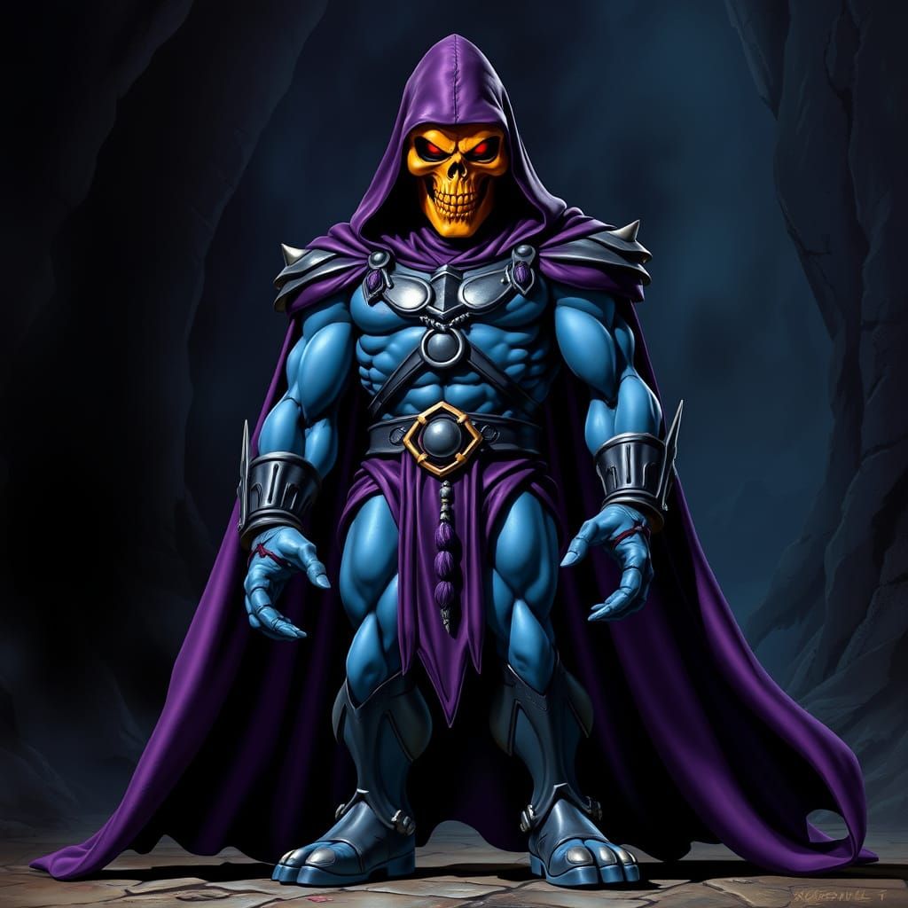 Dark Fantasy Skeletor Stands Tall with Mysterious Aura