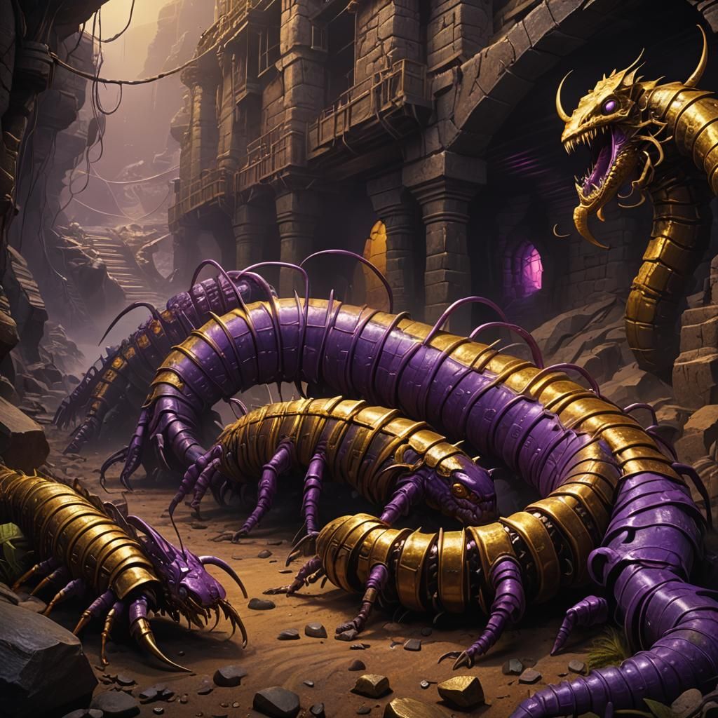 Giant Prehistoric Centipede Invasion: Dark Fantasy Concept A...