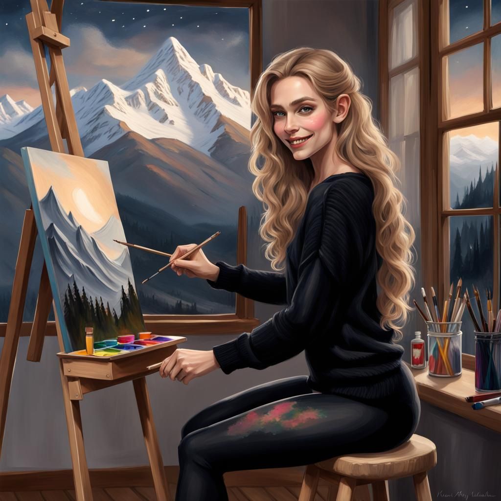 Fantasy Fae Woman Painting at Night