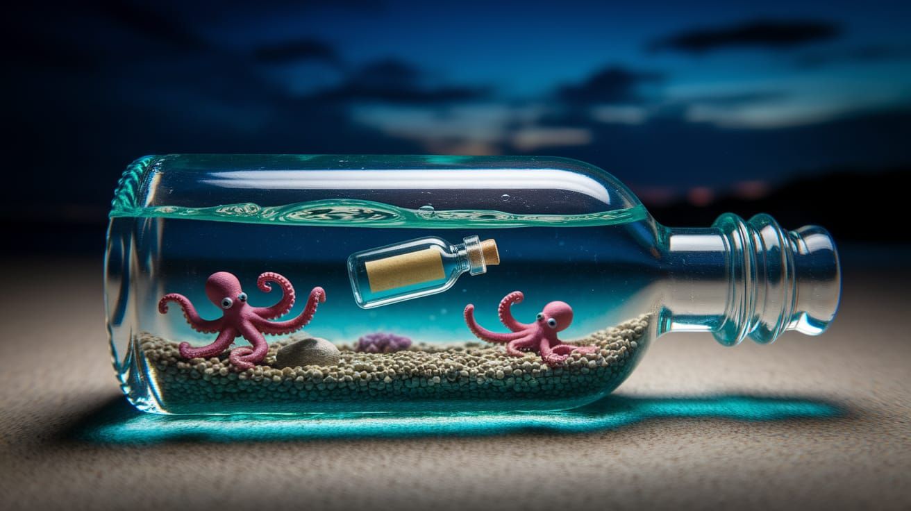 Miniature Ocean in a Bottle at Night