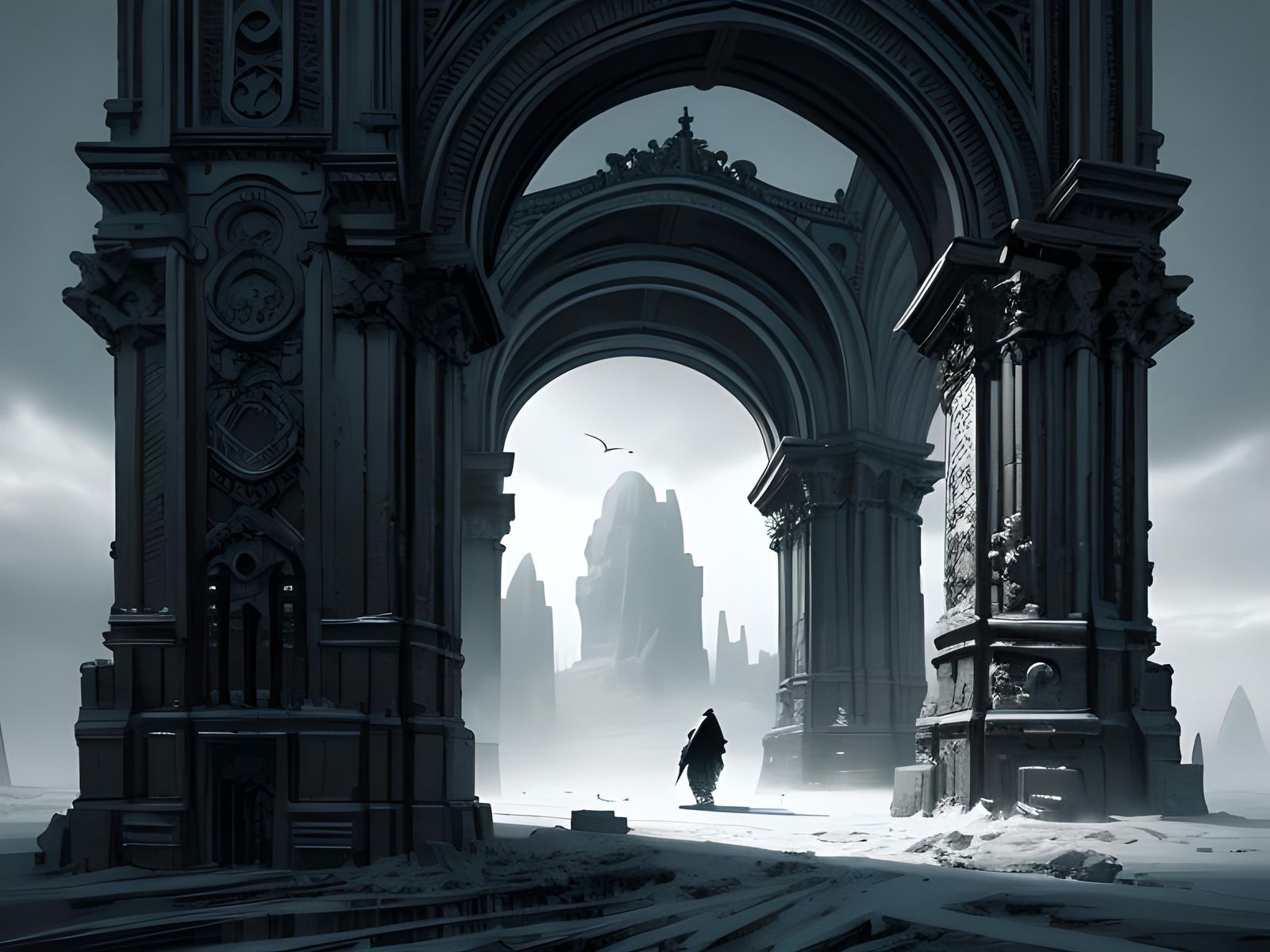 Deconstructed Desert Arch: Digital Black and White Sketch