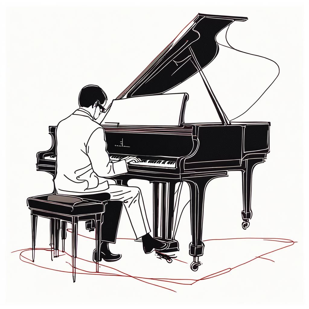 Minimalist Sketch of Bill Evans at Piano