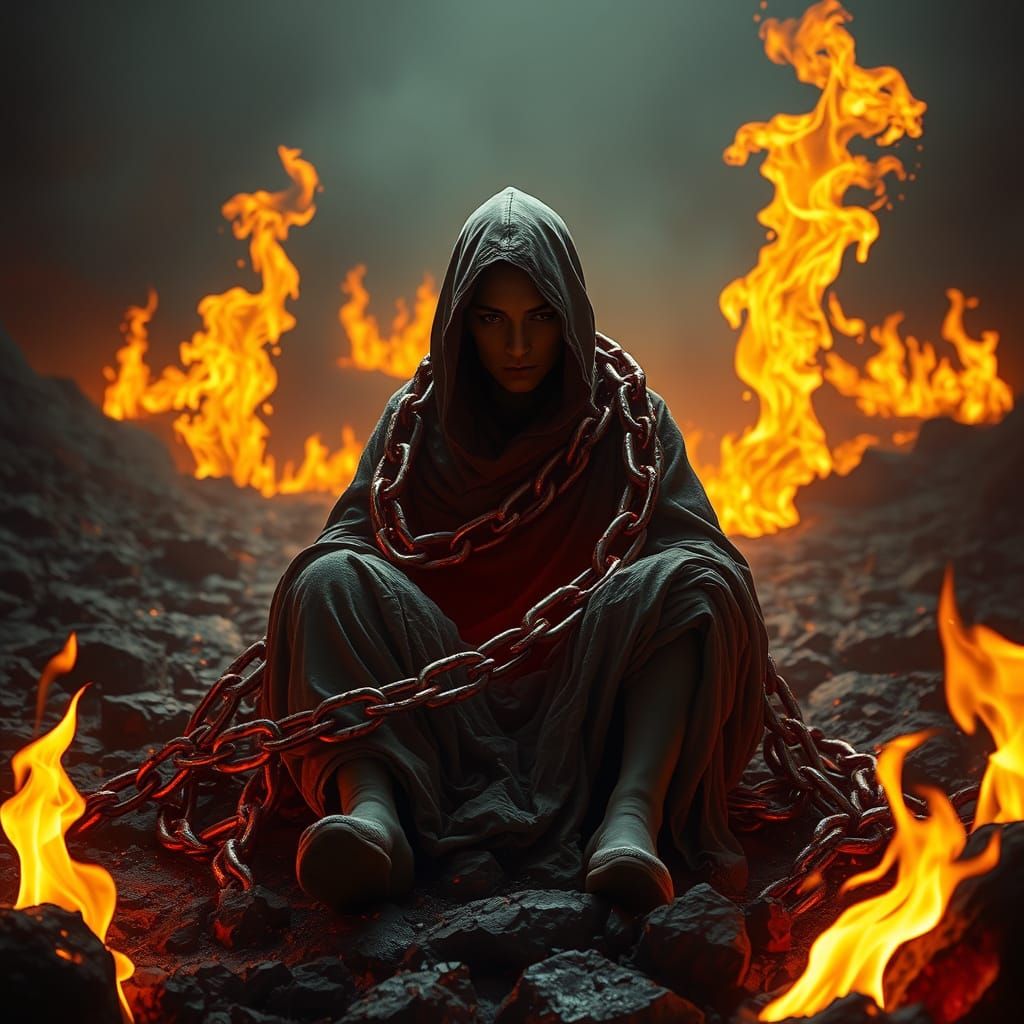 Ethereal Soul Trapped in Fiery Desolation