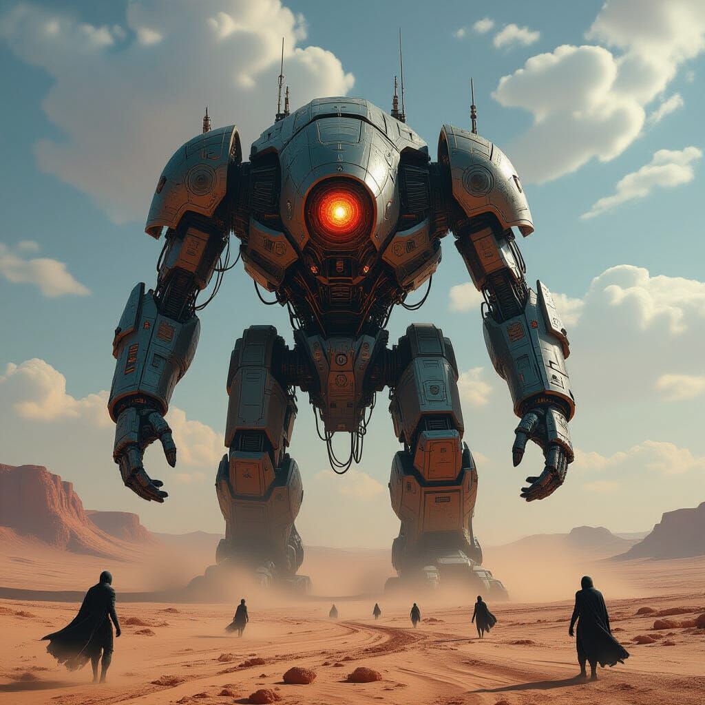 Biomechanical Colossus Striding Across Alien Desert