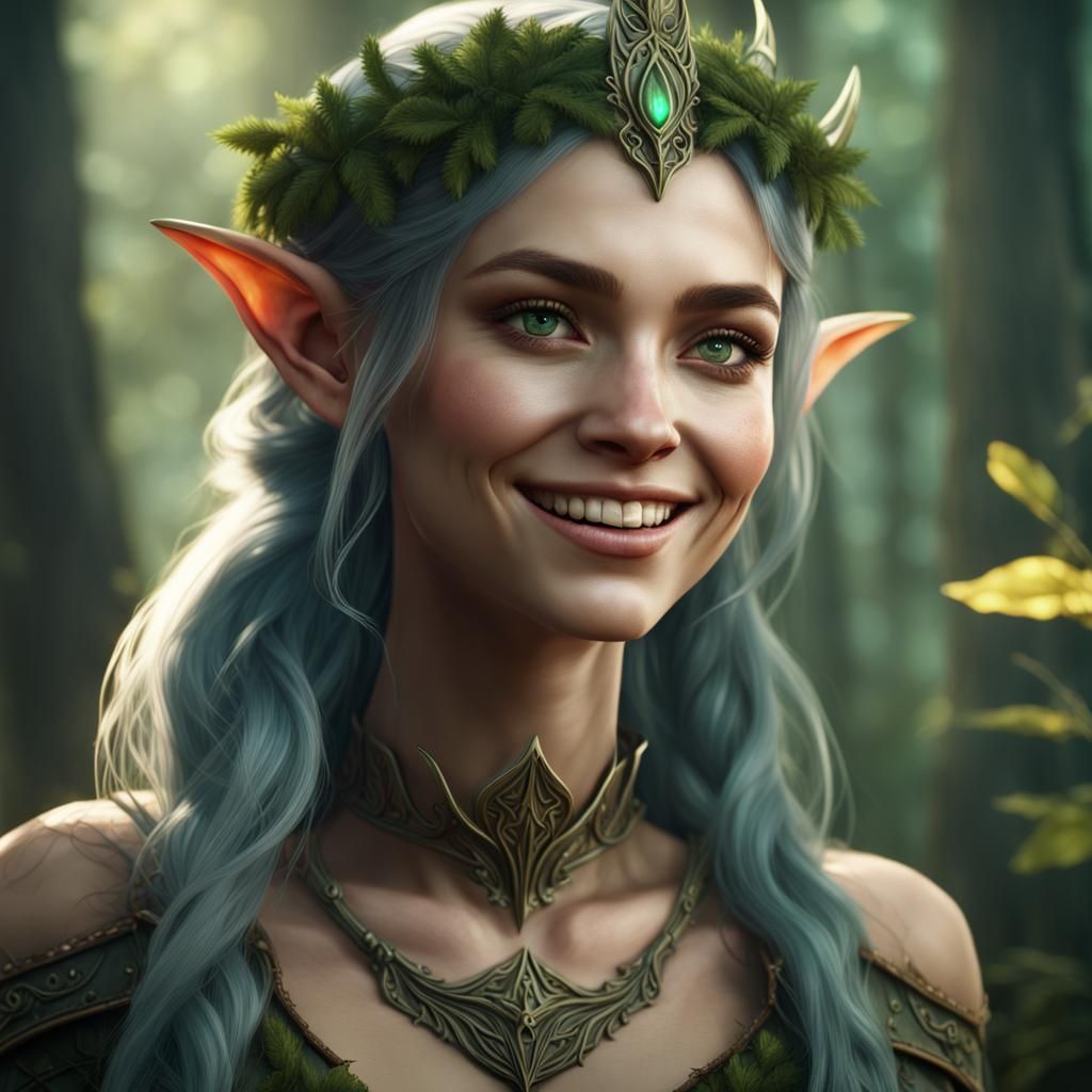 Smiling Forest Elf in Detailed Digital Painting