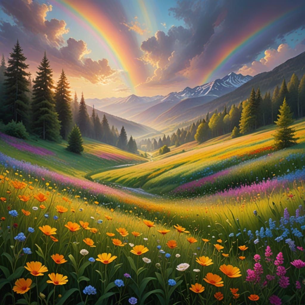 Ethereal Dreamscapes: Vibrant Oil Painting of Endless Flower...