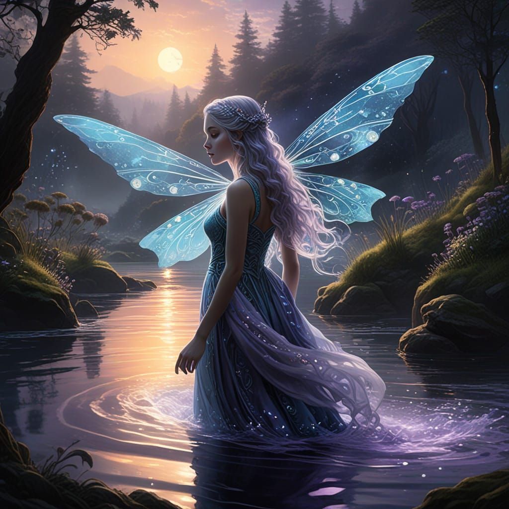 Whimsical Moonlit River Goddess