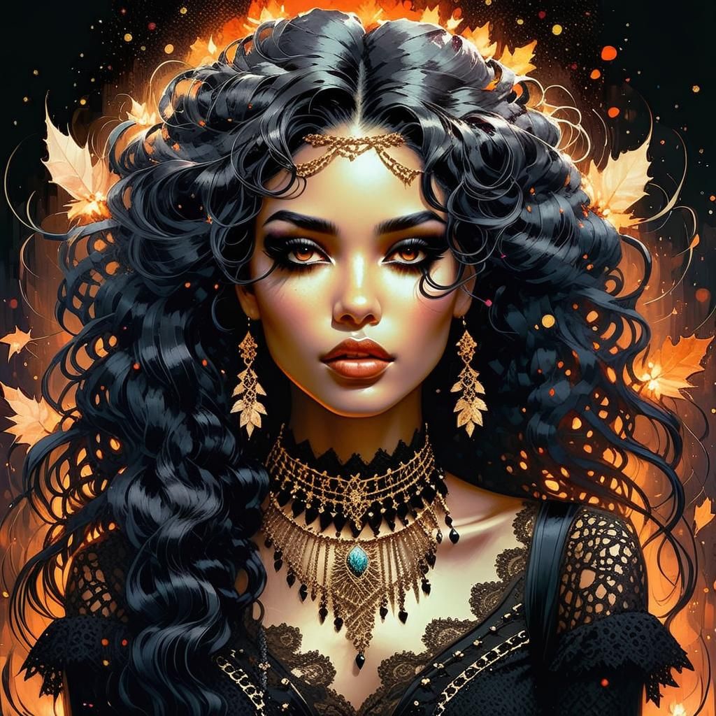 Gothic Girl Portrait in Watercolor and Ink Style