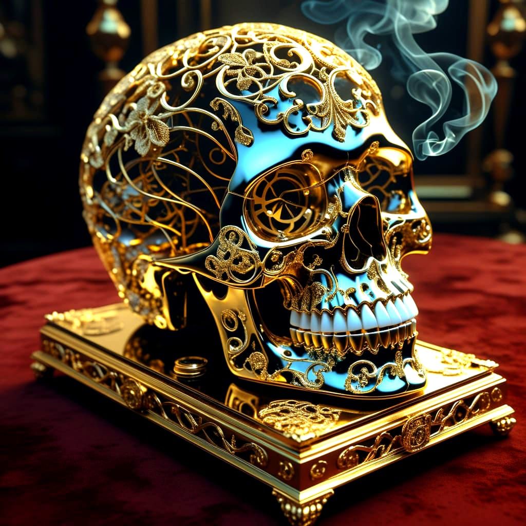 Skull crystal Close up shot. Digital art in the style of Sal...