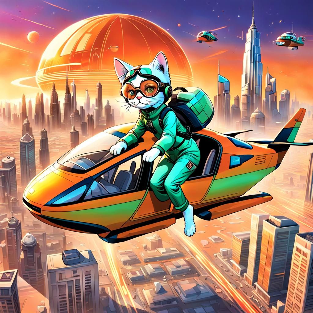 Cat-Human Hybrid Arrives in Marsport: Art Deco Cityscape