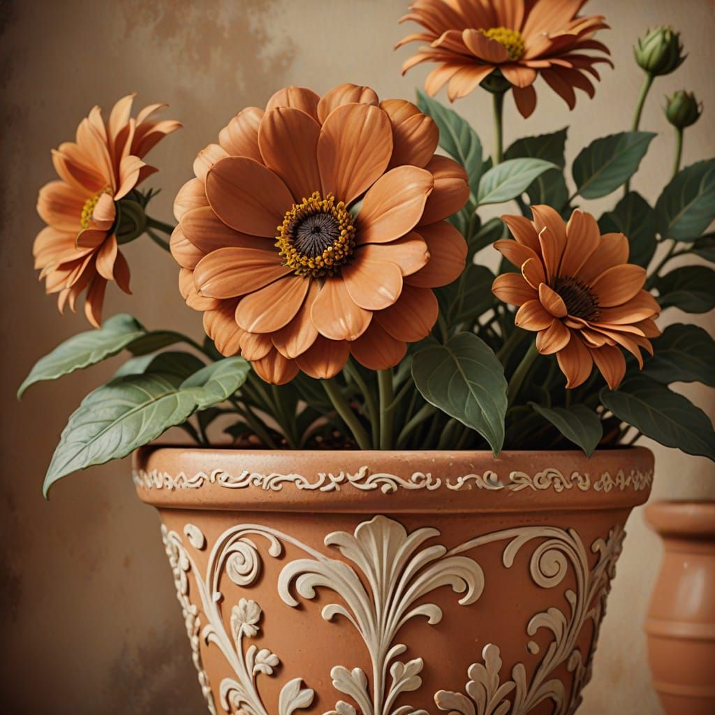 Vibrant Blooming Flower in Terracotta Pot
