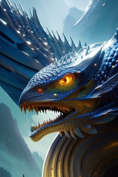 Aquatic Dragon Head Portrait in Dark Fantasy Style
