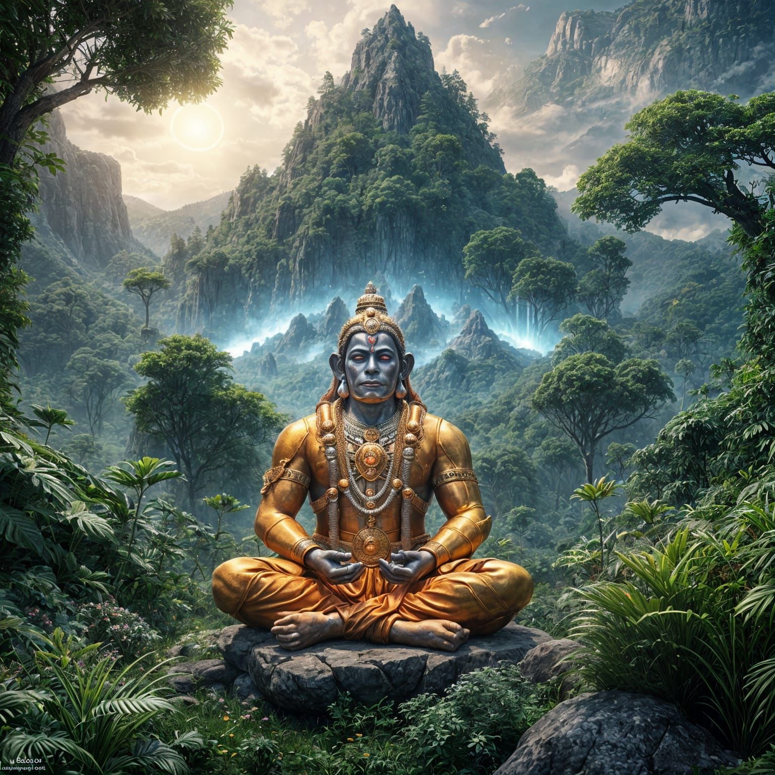 Hanuman Meditating in Sci-Fi Forest: 8K Resolution