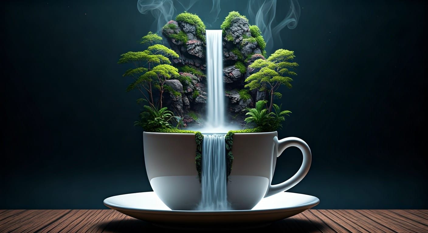 Waterfall Coffee Cup in Futuristic Style