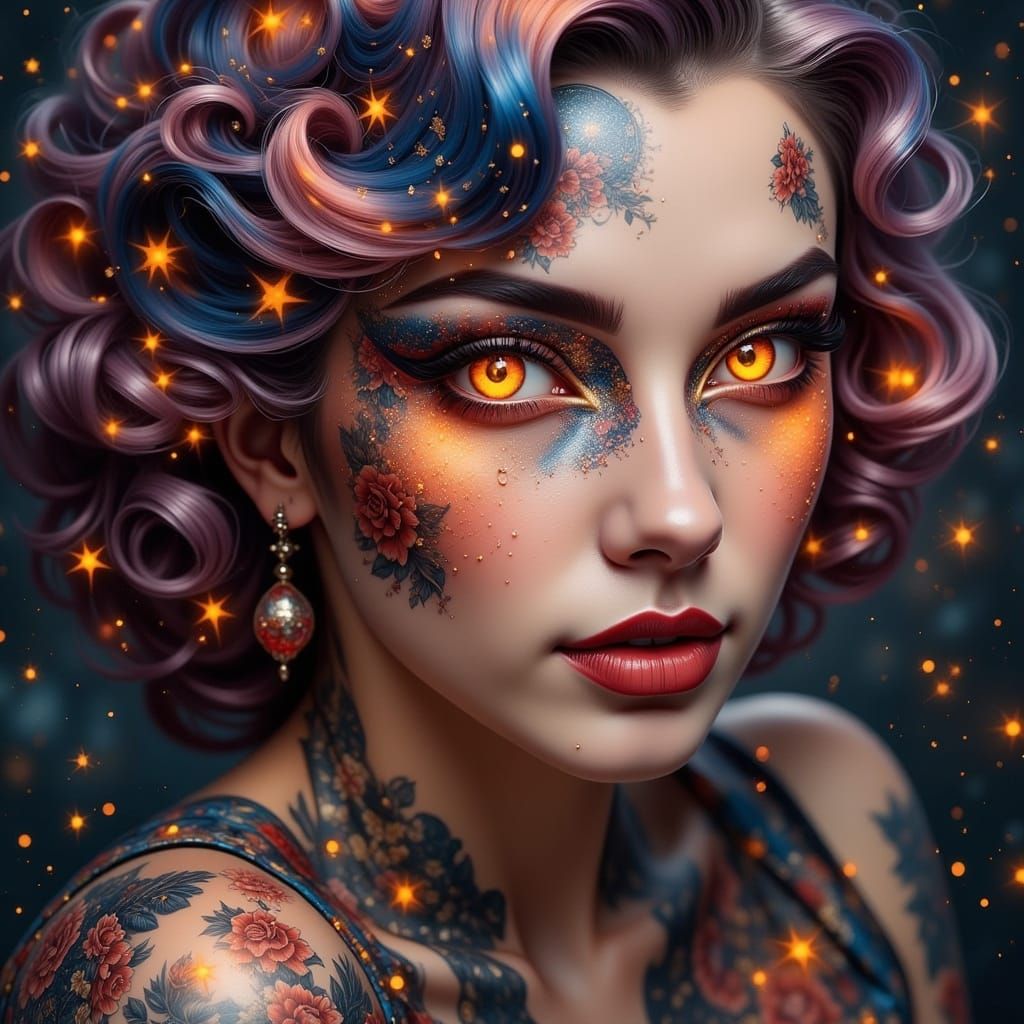 Galactic Goddess with Starry Hair and Cosmic Eyes