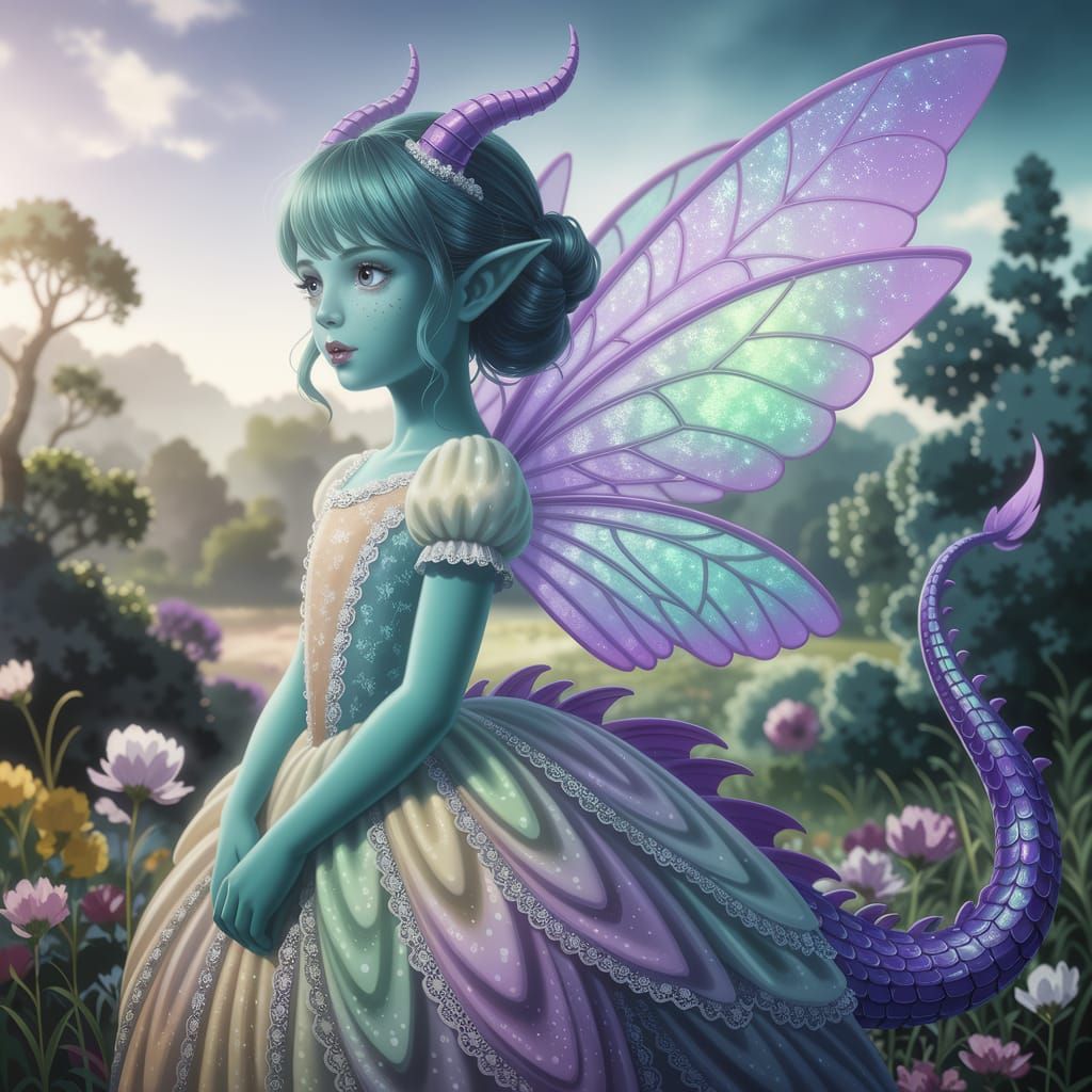 Dragon Girl in Wonderland, Miyazaki-Inspired Fantasy Art