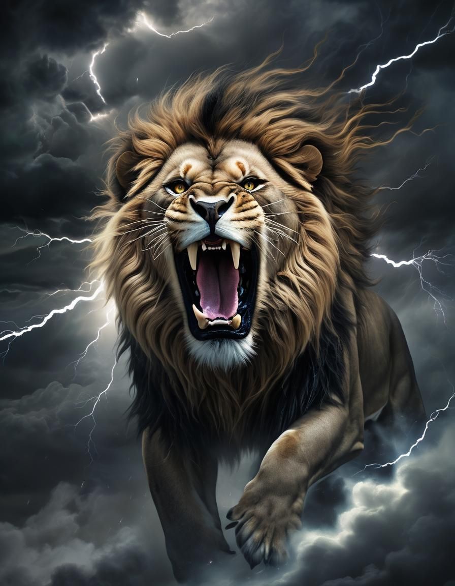 Stormy Lion Roar in Surreal Fantasy Art
