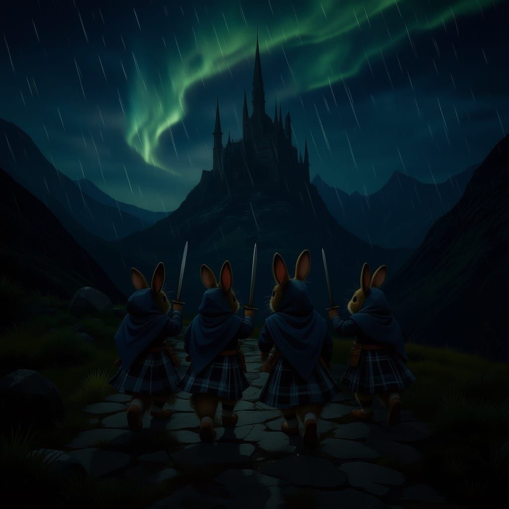 Scottish Squirrels Ascend to Tolkien Castle Under Aurora
