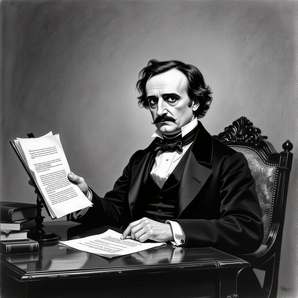 Mysterious 19th Century French Detective Scene in Charcoal