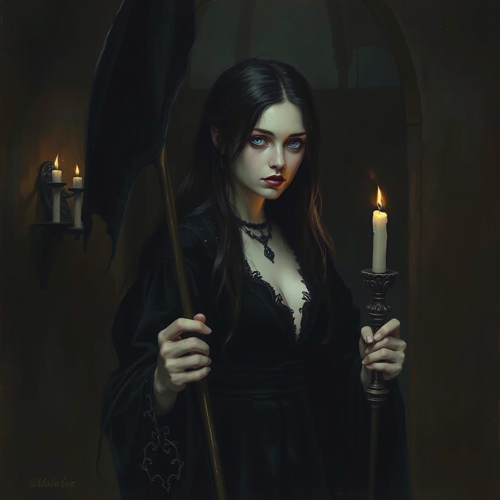 Gothic Sorceress in Candlelit Chamber, Horror Style