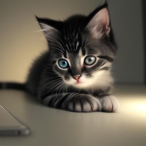 Cute Kitten Plays with Cell Phone in Dark
