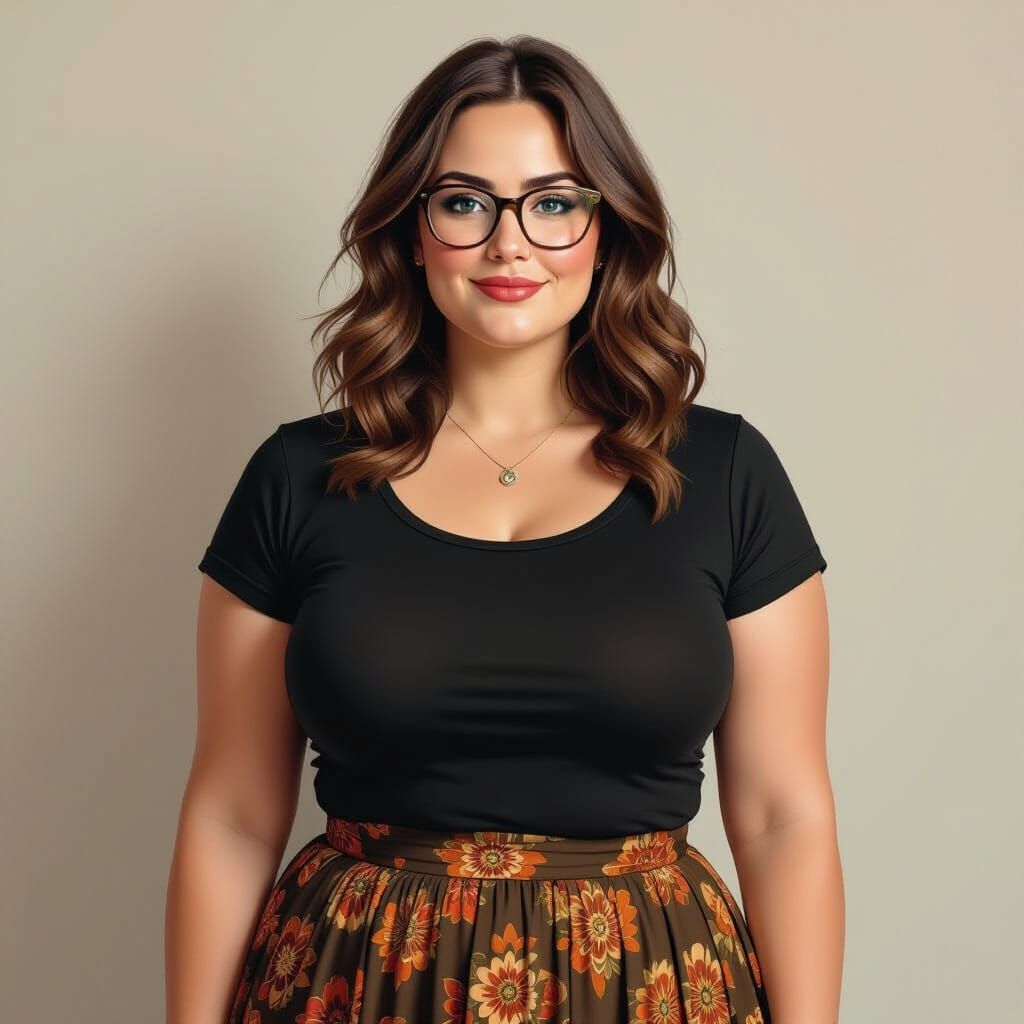 Happy Plump Woman in the Style of Saville, Freud, and Kahlo