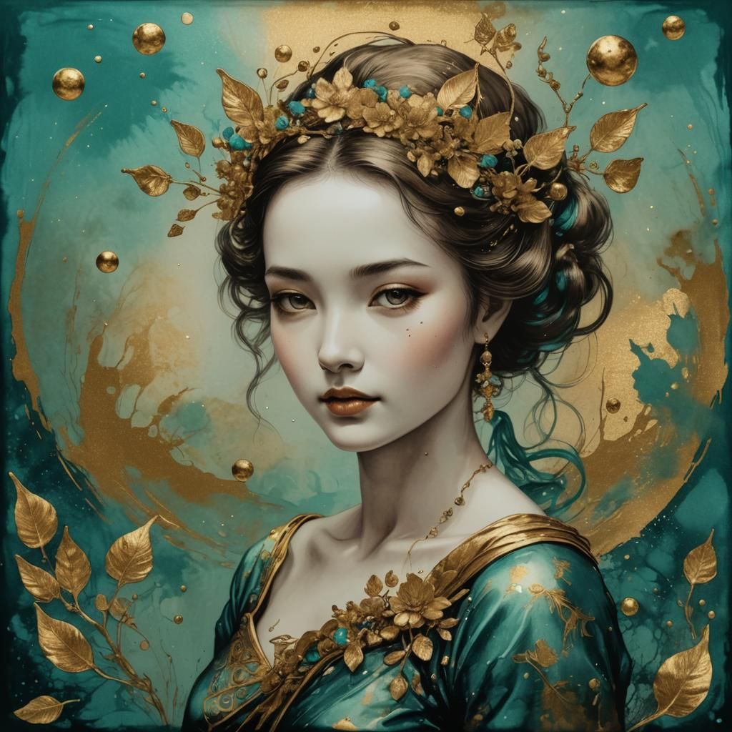 Venusian Life in Sumi-e Style with Gold Ink