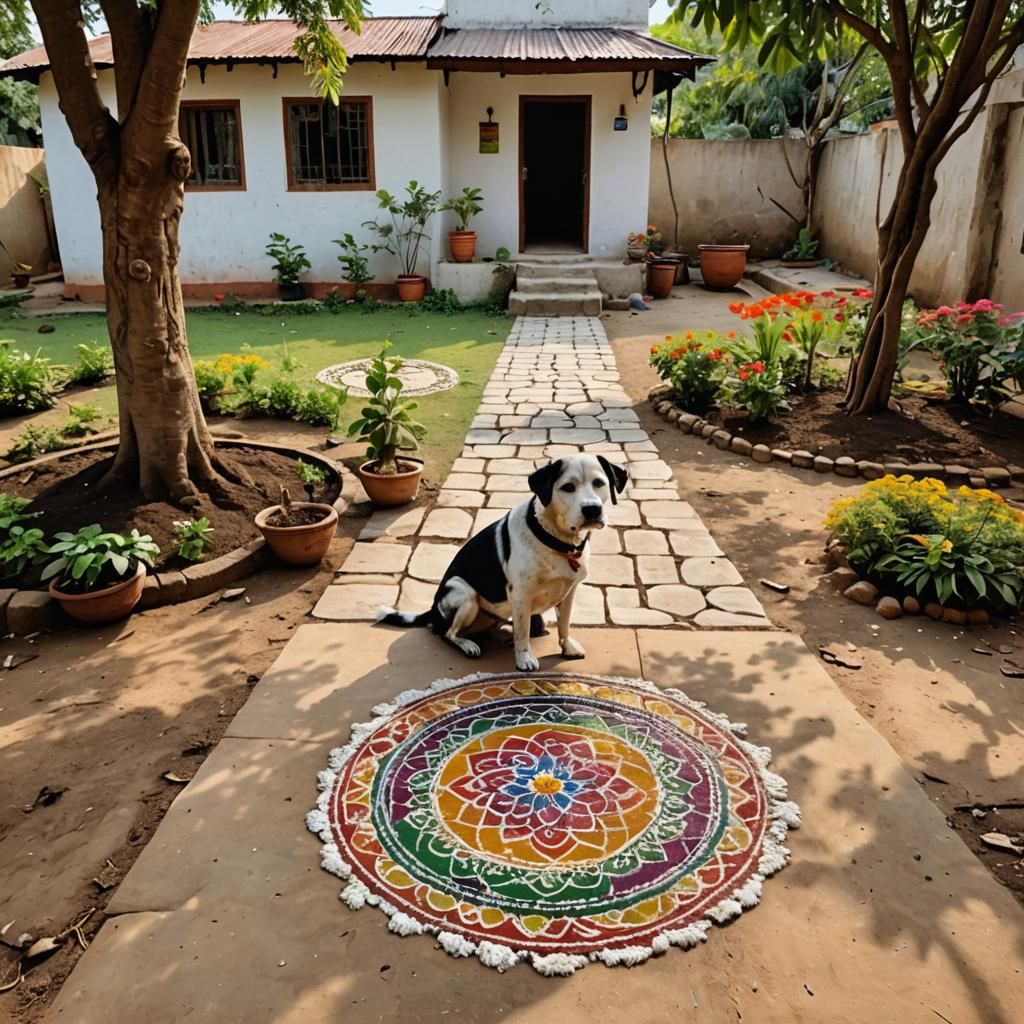 Idyllic Indian Village Home with Rangoli Art