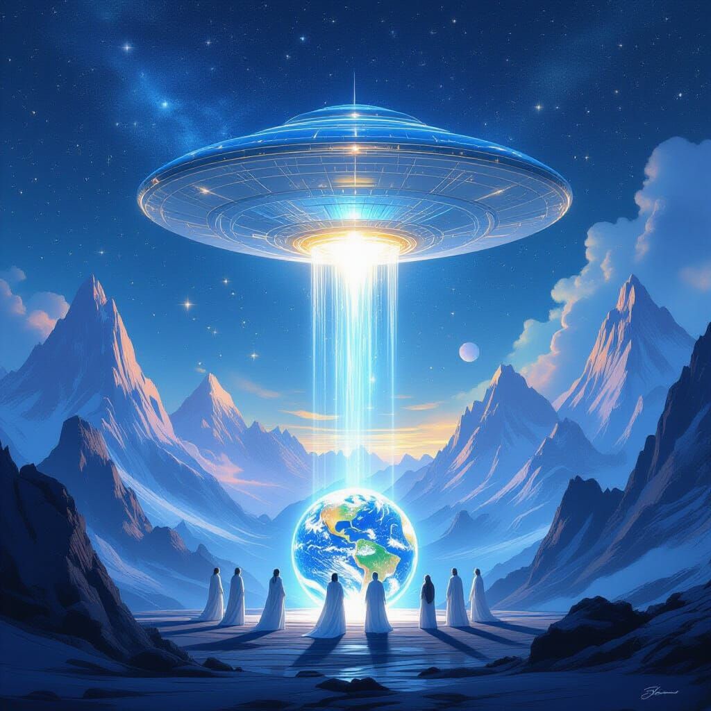 Starship Transmits Healing Energy Above Crystalline Mountain...