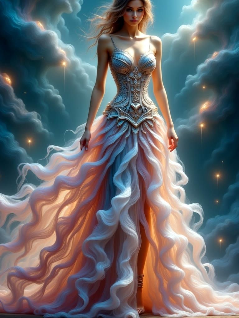 Woman in a Modern Ethereal Corset Dress