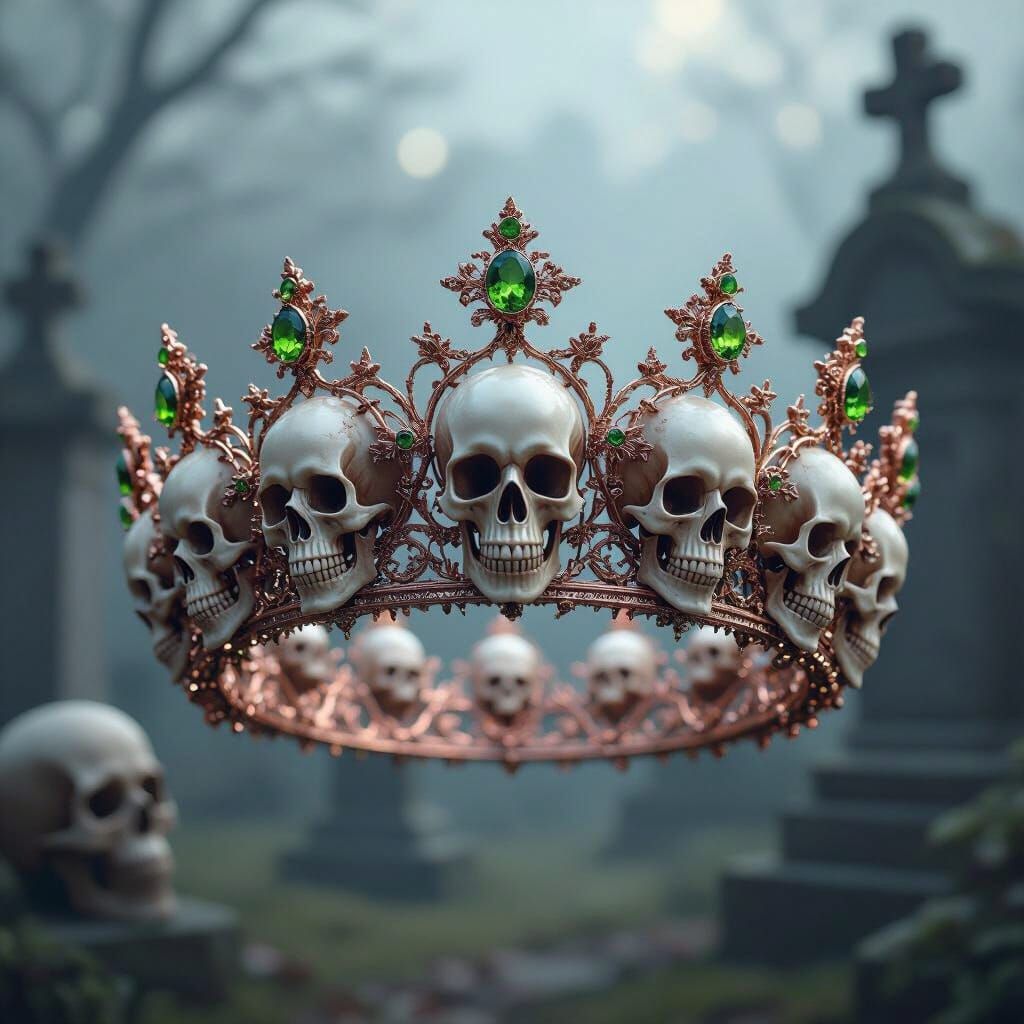 Rose Gold Peridot Bone Skull Crown in Hyperrealistic Fantasy...