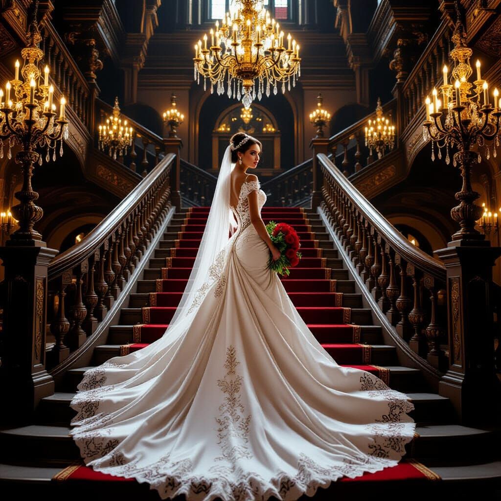 Victorian Bride in Medieval Castle with Baroque Architecture