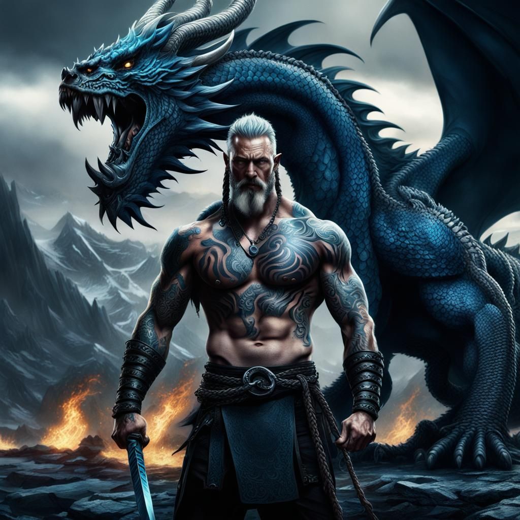 Dominant Male with Dragon: Digital Matte Painting