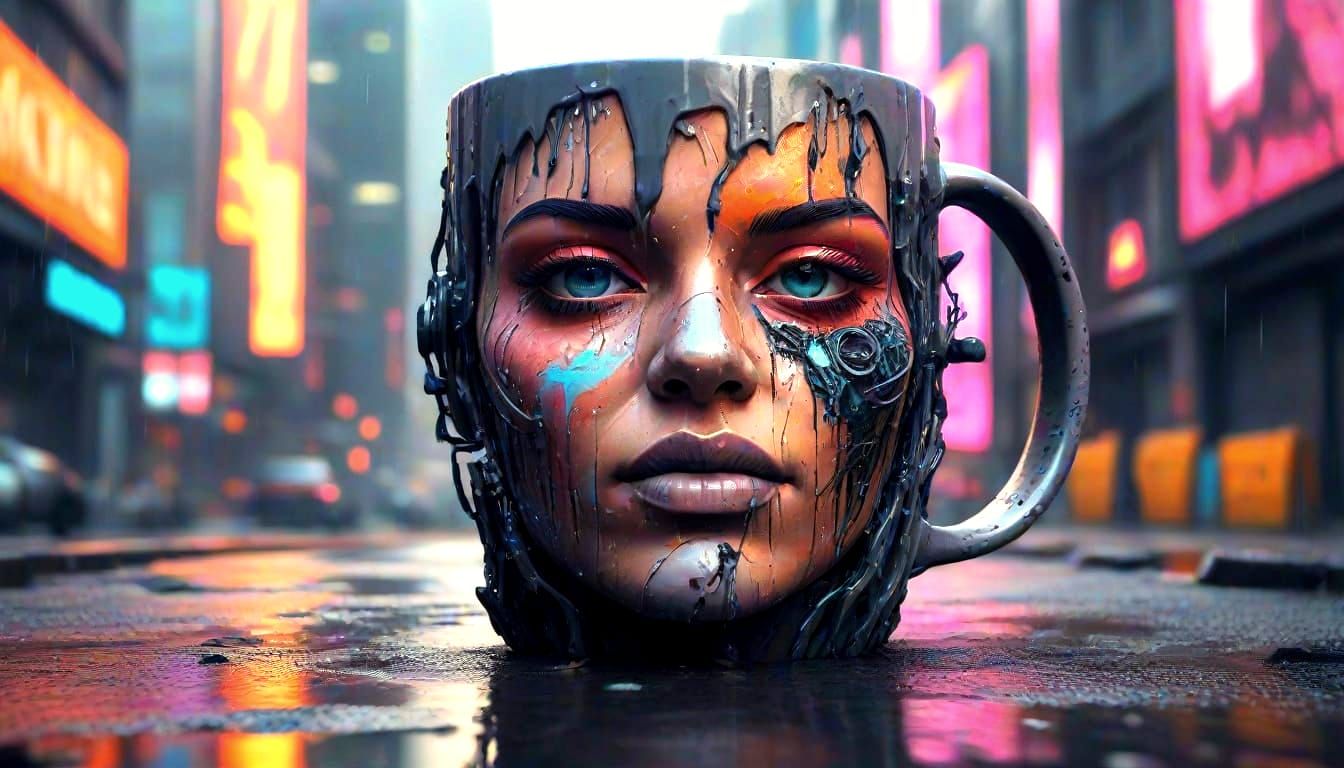 Cyberpunk Cityscape on a Brutal Ceramic Mug