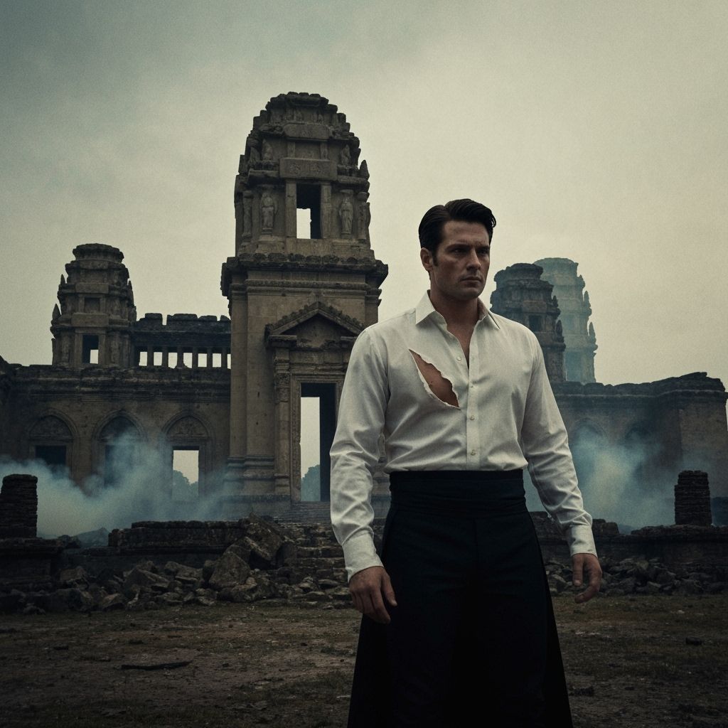 Dramatic Temple Ruins Scene with Cinematic Lighting