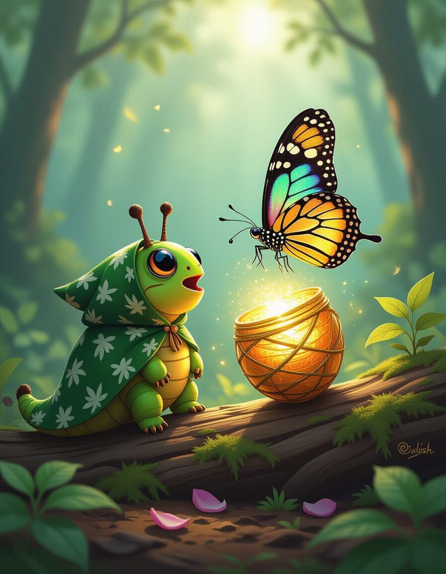 Caterpillar Watches Butterfly Emerge from Cocoon
