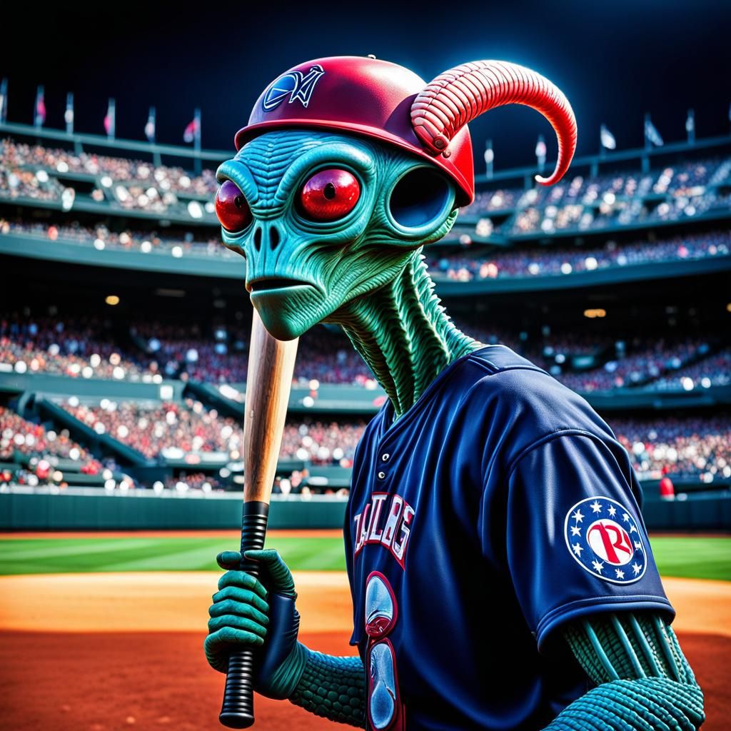 Aliens vs Humans Baseball Game in Sci-Fi Style