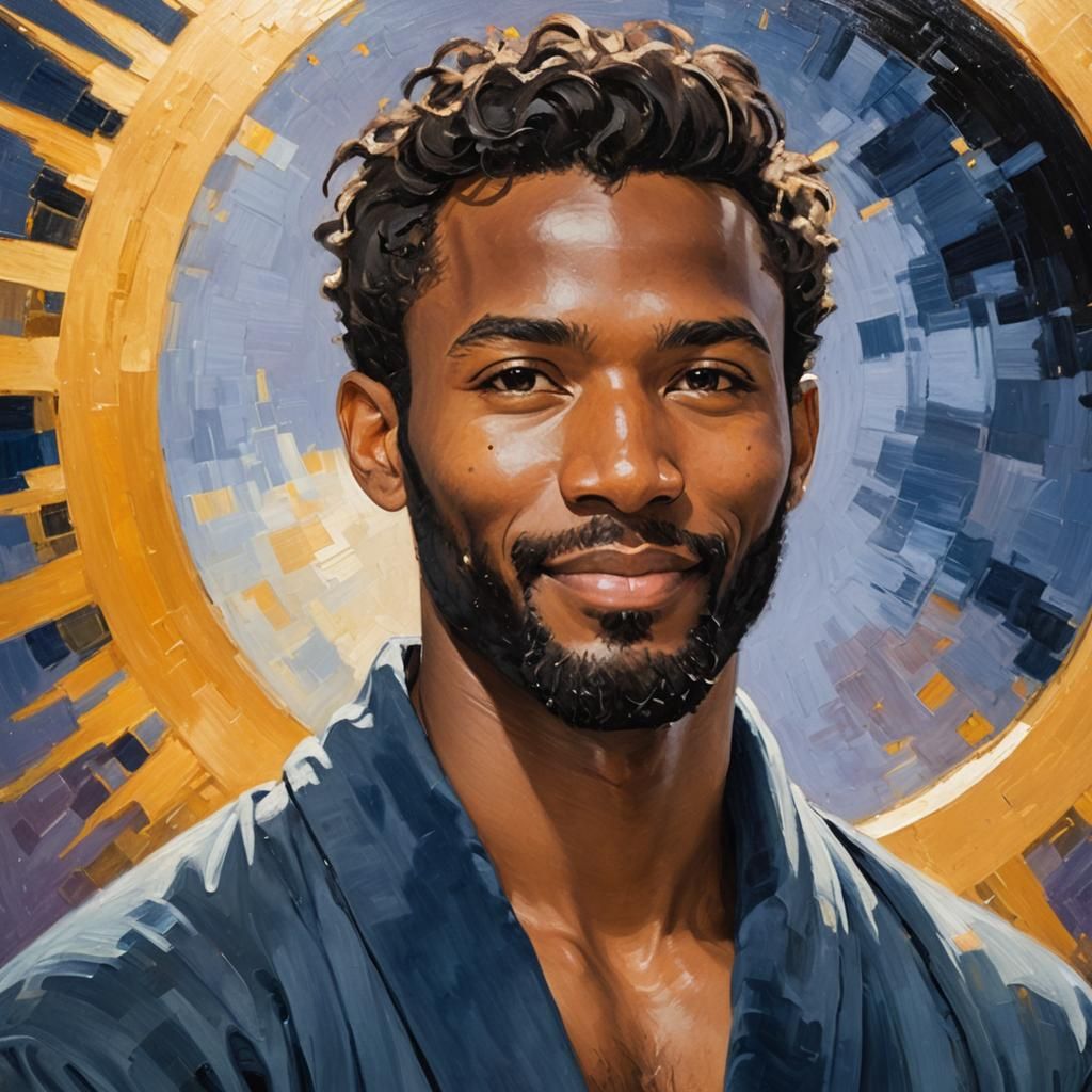 Radiant Portrait of Man in Velvet Robe, Klimt Style