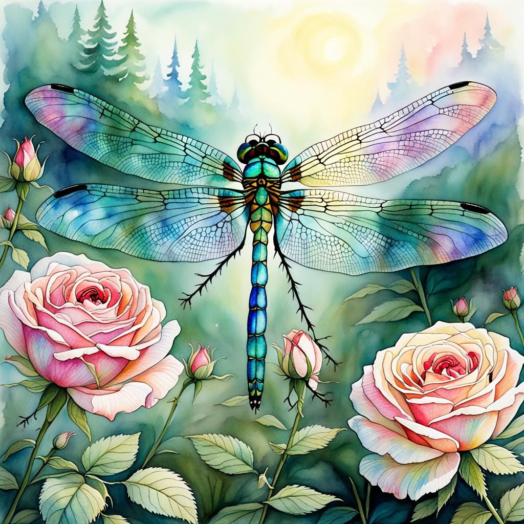 The dragonfly & the roses